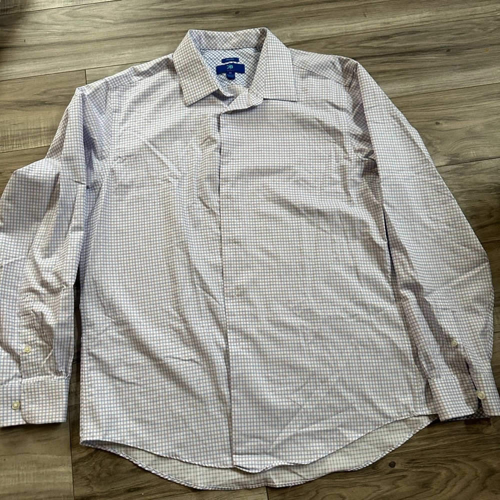 Egara KO Men’s Button Down Checkered Shirt 100% Cotton in White Purple Blue XL